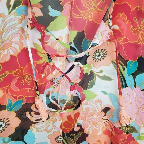 Time & Tru M Floral Swim cover Lace up Semi-sheer Short sleeves Pullover - Picture 7 of 7